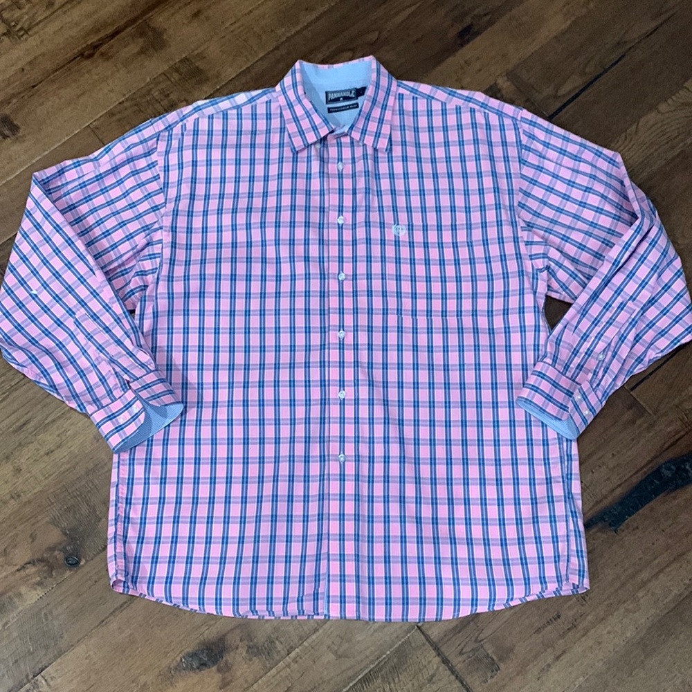 NWOT Panhandle dress shirt, size L. Perfect condition!  Pink and blue in color